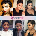 Short Black Curly Wigs For Black Women None Lace Machine Made Pixie Cut Finger Wave Human Hair Wigs